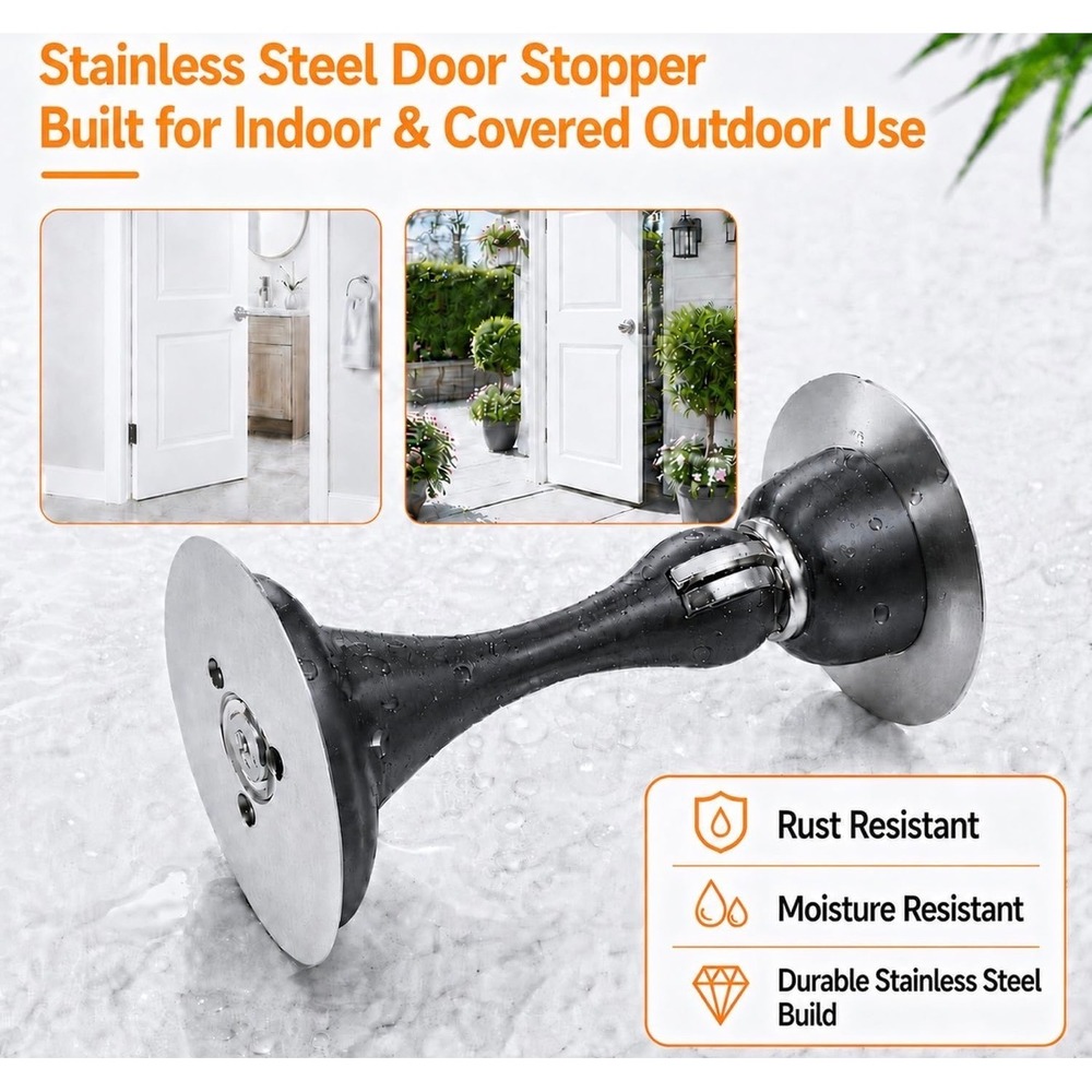 YDAJIURI Magnetic Door Stopper 4 Pack Black NEW Stainless Steel Wall Floor Mount - Picture 6 of 6